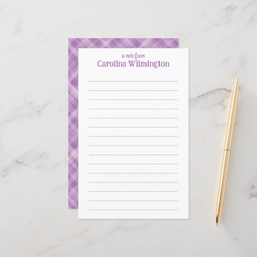Lavender Plaid Cute Lined Letter Paper Stationery