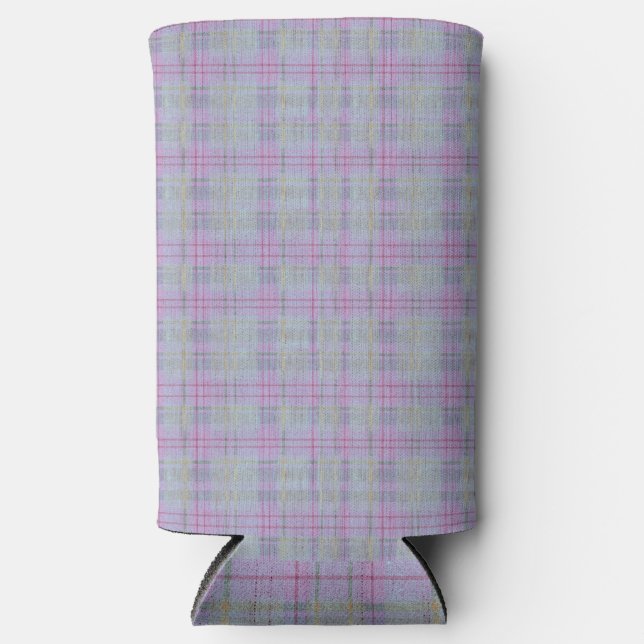 Lavender Plaid Harmony  Seltzer Can Cooler (Front)
