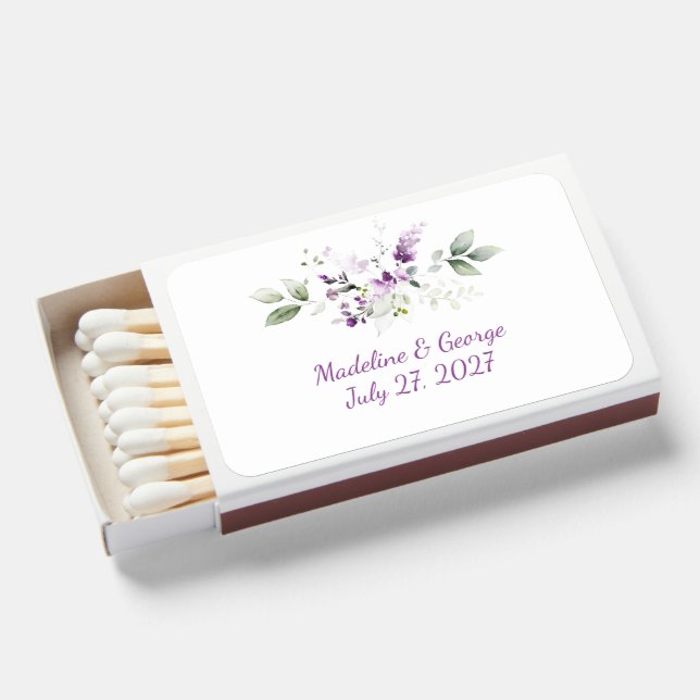 Lavender Plant and Greenery Wedding Matches Favor (Front Open)