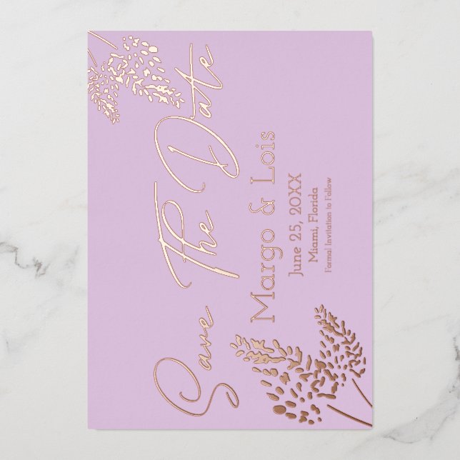 Lavender Plant Save the Date Pressed   Foil Invitation (Front)