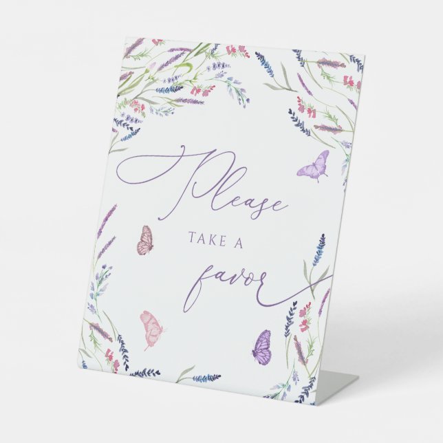 Lavender Please Take One Favors Pedestal Sign (Front)