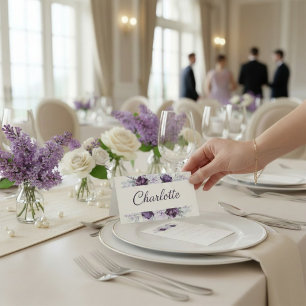 Lavender & Plum Floral Watercolor Wedding  Place Card
