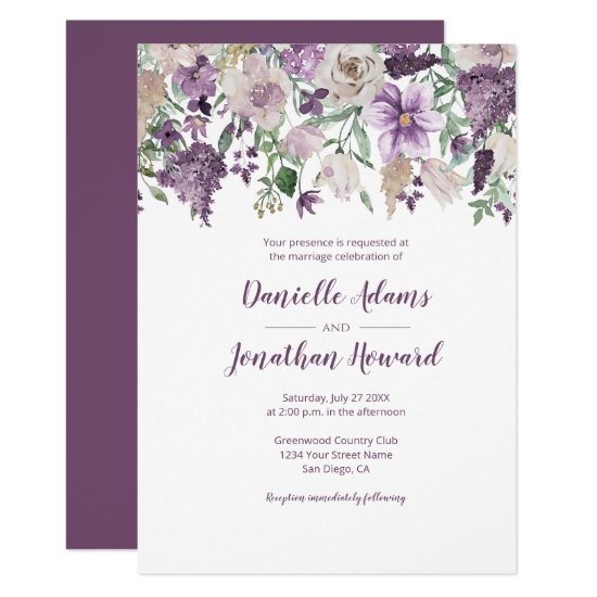 Lavender Plum Purple Cream Floral Bouquet Wedding Invitation
