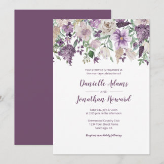 Lavender Plum Purple Cream Floral Bouquet Wedding Invitation