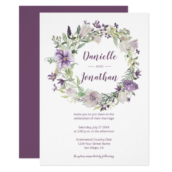 Lavender Plum Purple Cream Floral Wreath Wedding | Invitation