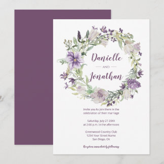 Lavender Plum Purple Cream Floral Wreath Wedding | Invitation