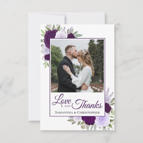 Lavender  Plum Purple Roses Love  Thanks Wedding Thank You Card