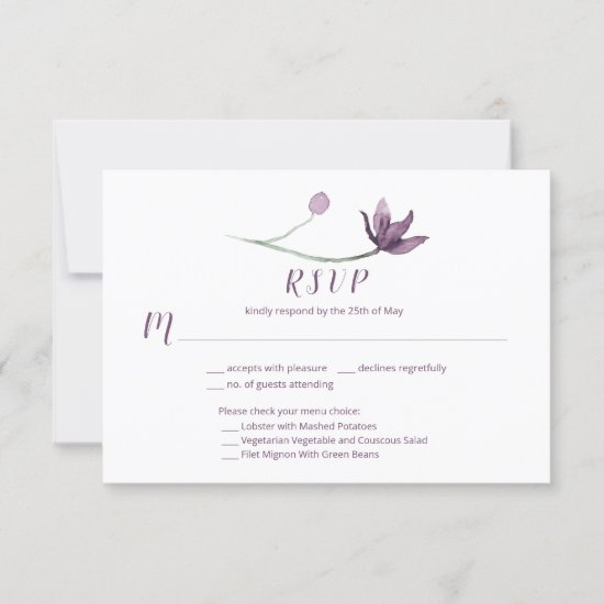 Lavender Plum Purple Watercolor Floral Menu Choice