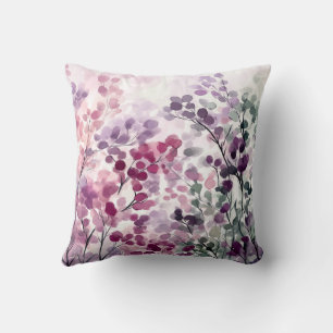 Lavender & Plum Watercolor Floral Symphony Throw Pillow