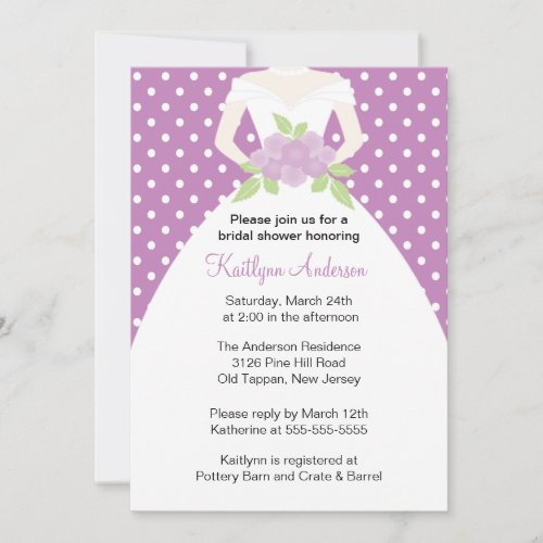 Lavender Polka Dot Bride Bridal Shower Invitation