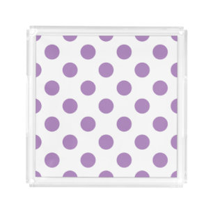 Lavender polka dots on white acrylic tray