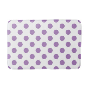 Lavender polka dots on white bathroom mat