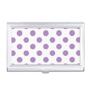 Lavender polka dots on white business card case