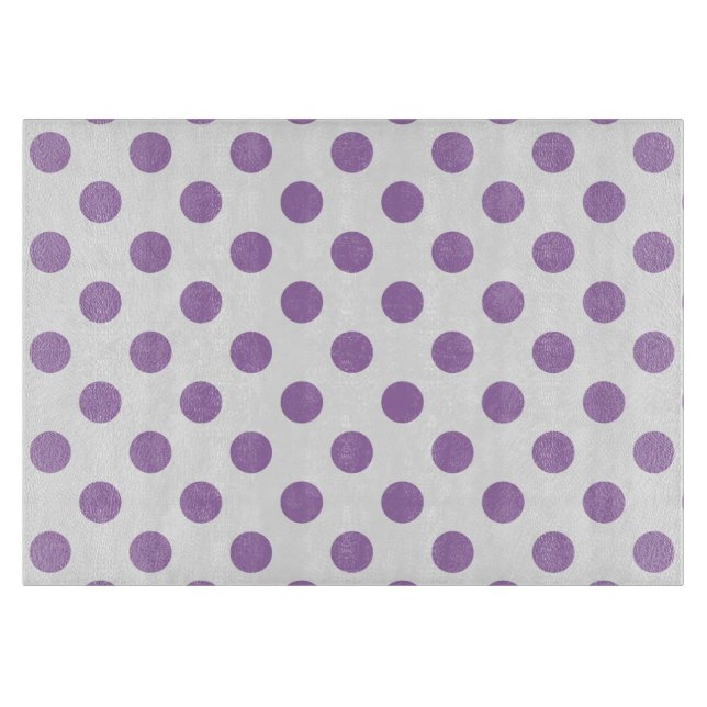 Lavender polka dots on white cutting board (Front)