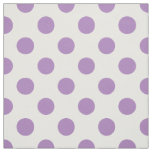 Lavender polka dots on white fabric