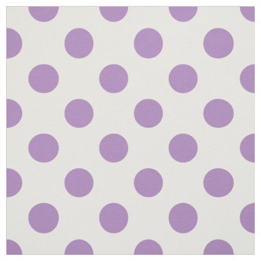 Lavender polka dots on white fabric