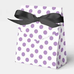 Lavender polka dots on white favor boxes