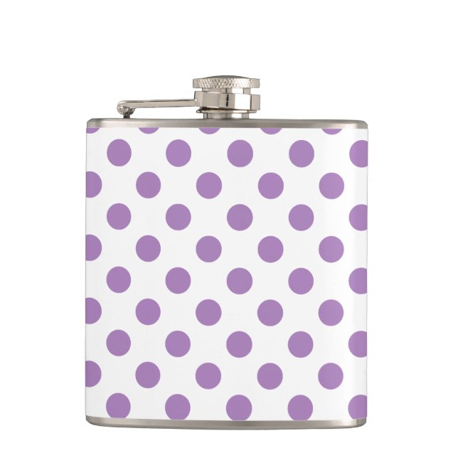 Lavender polka dots on white flask (Front)