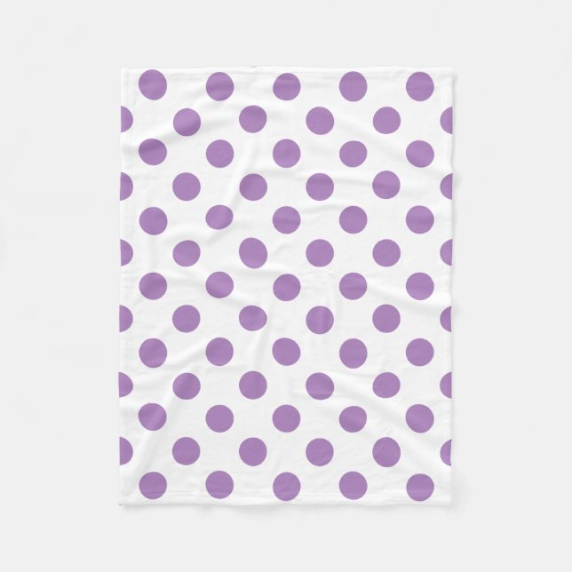 Lavender polka dots on white fleece blanket (Front)