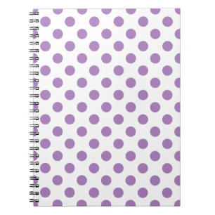 Lavender polka dots on white notebook