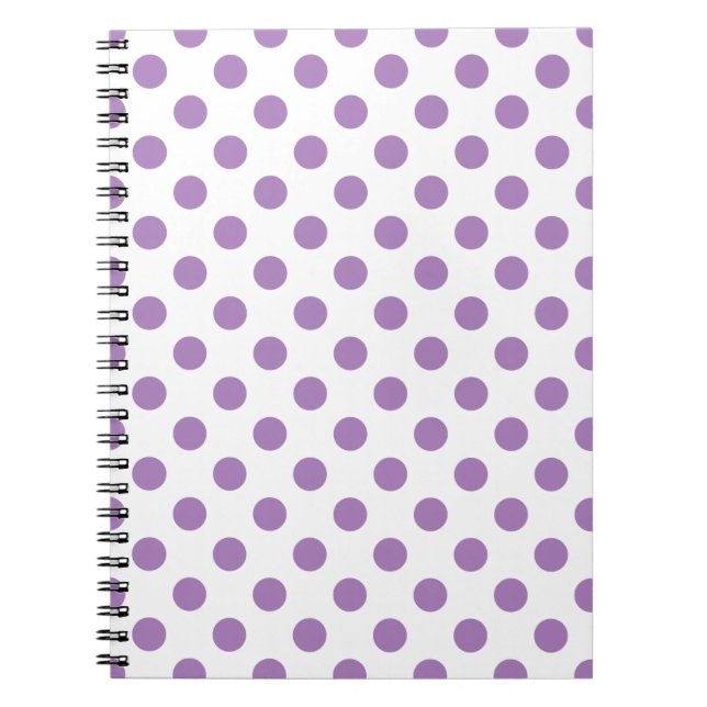 Lavender polka dots on white notebook (Front)