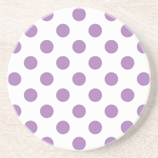 Lavender polka dots on white sandstone coaster (Front)