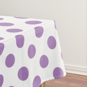 Lavender polka dots on white tablecloth