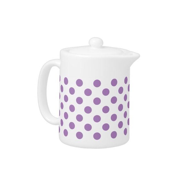 Lavender polka dots on white teapot (Left)