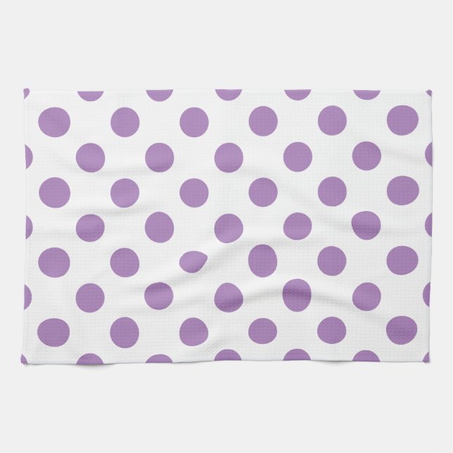 Lavender polka dots on white towel (Horizontal)