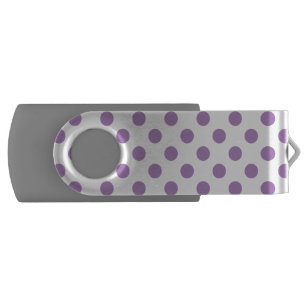 Lavender polka dots on white USB flash drive
