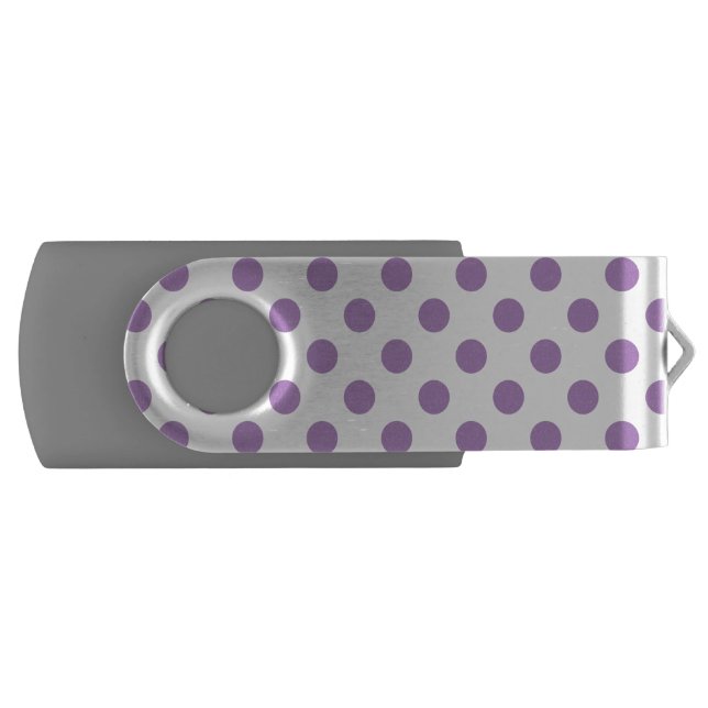 Lavender polka dots on white USB flash drive (Front)