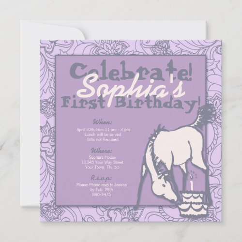 Lavender Pony Girl's First Birthday Personalized Invite