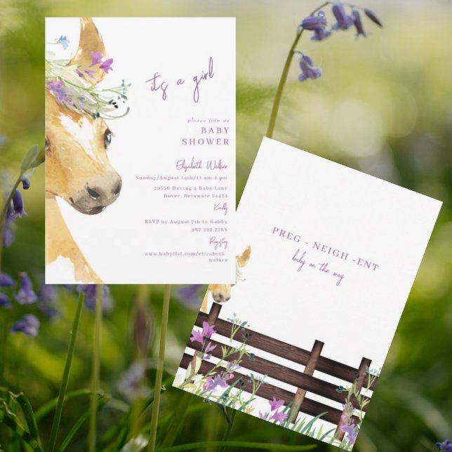 Lavender Pony Wildflower It's a Girl Baby Shower Invitation (Creator Uploaded)