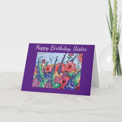 Lavender Poppies Sister Birthday Flower Watercolor Card