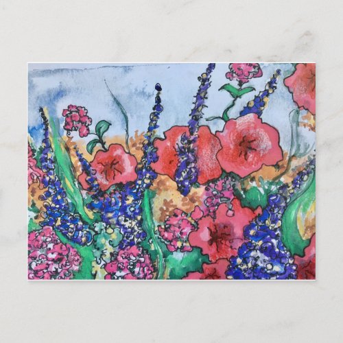 Lavender Poppies Watercolor Garden Postcard