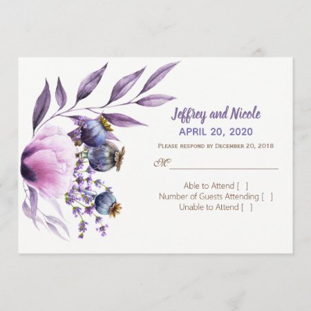 Lavender Poppy Watercolor Wedding Rsvp Invitation
