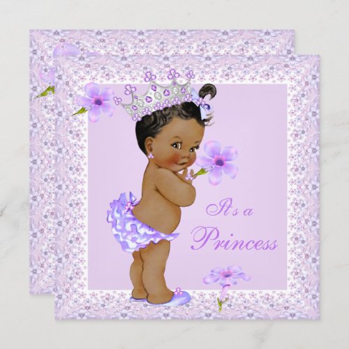 Lavender Princess Baby Shower African American Invitation