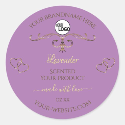 Lavender Product Label Gold Ornate Hearts Add Logo