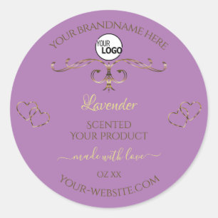 Lavender Product Label Gold Ornate Hearts Add Logo