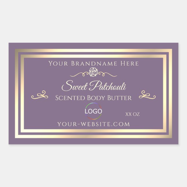 Lavender Product Label with Gold Frame and Logo (Front)