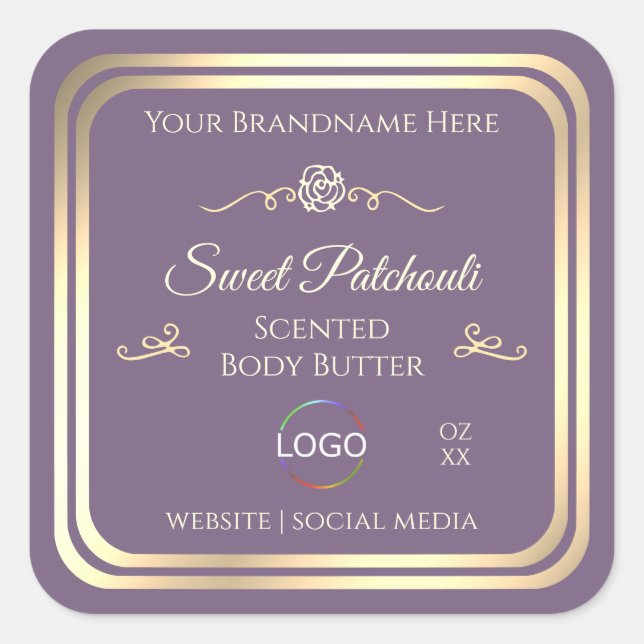 Lavender Product Label with Gold Frame and Logo (Front)