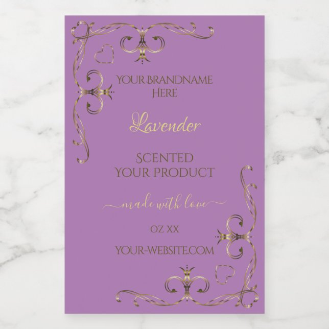 Lavender Product Labels Gold Ornate Corner Borders (Single Label)