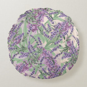 Lavender Profusion Dusty Lavender Rustic Floral Round Pillow