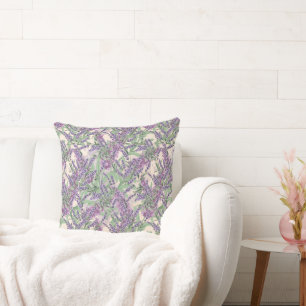 Lavender Profusion Dusty Lavender Rustic Floral Throw Pillow