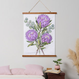 Lavender Protea Botanical Watercolor Hanging Tapestry