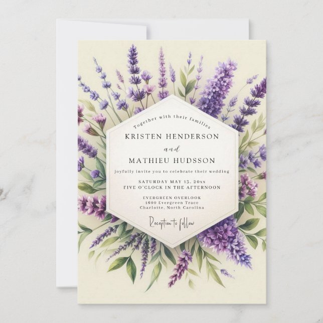 Lavender Provençal Flora Wedding Invitation (Front)