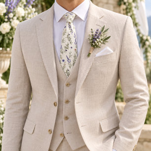 Lavender Provence Botanical Wedding Neck Tie