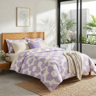 Lavender Pua Kalaunu Hawaiian Quilt Crown Flower Duvet Cover