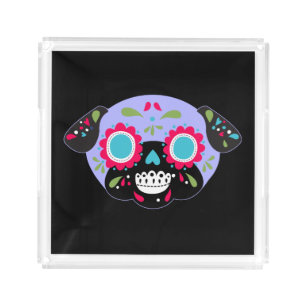 Lavender Pug Sugar Skull Design Acrylic Tray