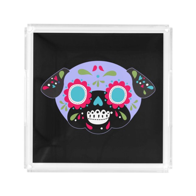 Lavender Pug Sugar Skull Design Acrylic Tray (Front)